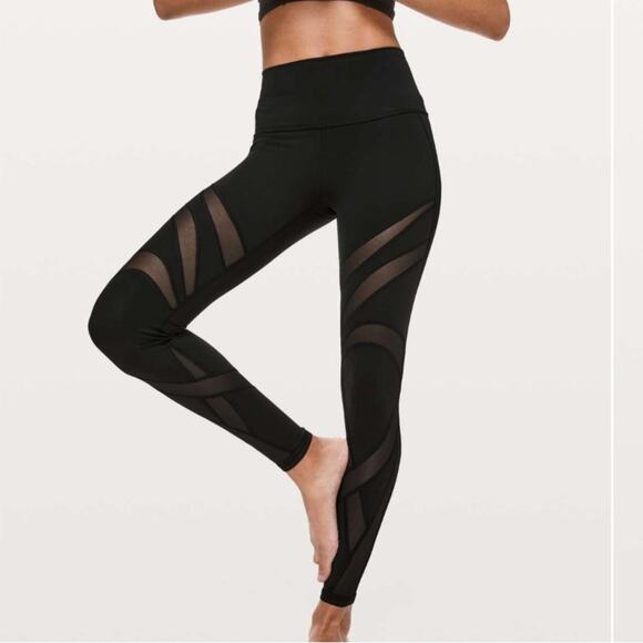 Lululemon Black Wunder Under High Rise Mesh Tight 28” - Picture 1 of 9